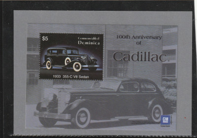 Dominica 2003-Transp.,Automobil,100 ani Cadillac,colita dantelata,MNH,Mi.Bl.486 foto