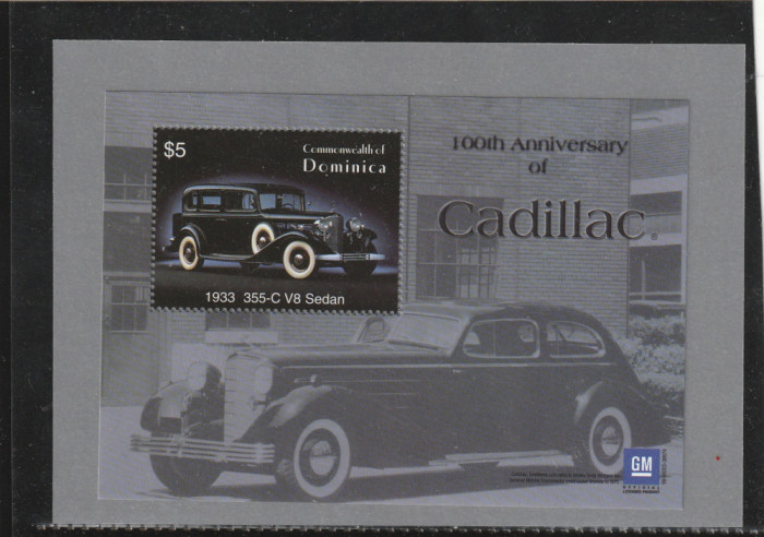 Dominica 2003-Transp.,Automobil,100 ani Cadillac,colita dantelata,MNH,Mi.Bl.486