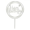 Decoratiune Tort Oglinda Acrilica Happy Birthday Argintiu 10.3x16.3 cm - Topper Tort Aniversare Argintiu