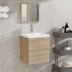 Dulap de baie cu oglindă, stejar sonoma, lemn prelucrat foto