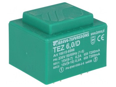 Transformator &amp;Icirc;ncapsulat 6VA 230VAC 15V PCB foto