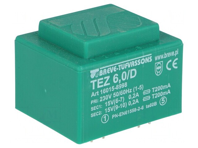 Transformator &Icirc;ncapsulat 6VA 230VAC 15V PCB