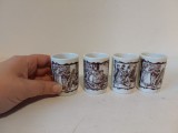 Set 4 pahare mici ceramice pentru lichior / snaps / shot - Germania / Bavaria, decorate cu scene vintage din baruri