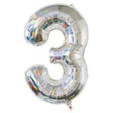 Balon petrecere folie argintie holografică număr 3 pentru evenimente, CMCLASS