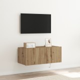 VidaXL Dulap de perete cu LED-uri, stejar artizanal, 80x35x31 cm