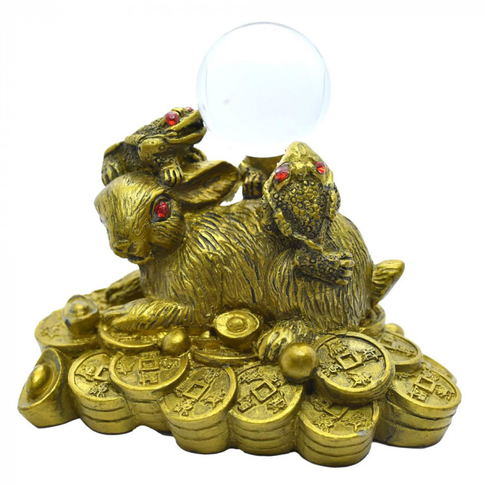 Iepure auriu pe monede cu trei broascute norocoase pe spate &amp;#8211; model 1