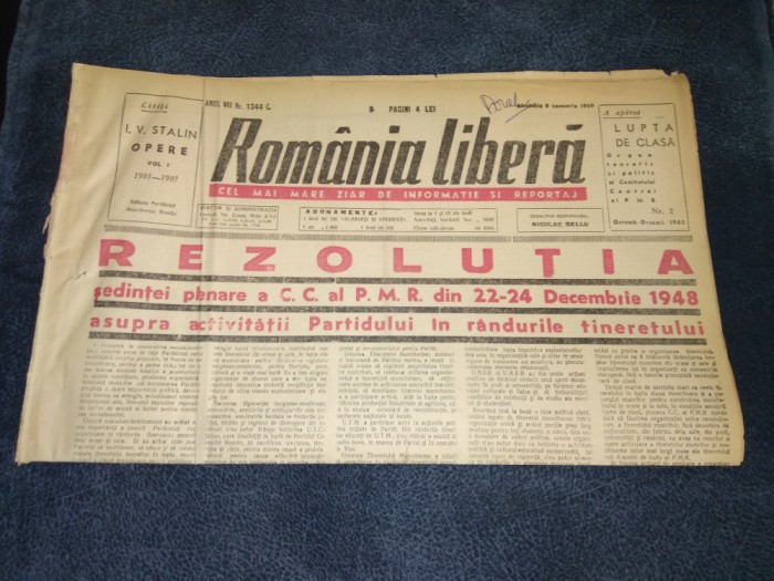 ZIARUL ROMANIA LIBERA 8 IANUARIE 1949