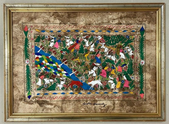 Tablou Peisaj Latin American pictura guașă pe h&acirc;rtie manuală inramat 46x62cm