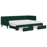 Cumpara ieftin Pat de zi cu extensie si sertare verde inchis 80x200 cm catifea