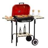 Gratar gradina cu carbuni, grill dreptunghiular, cu roti, capac, rafturi, 43 cm, 98x49x81 cm, ART