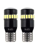 Set 2 bec led auto W5W Canbus T10 cu 18Smd cu lupa 12/24v Alb