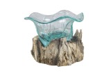 Cumpara ieftin Vaza flori sticla cu suport lemn 20 x 20 x 17 cm