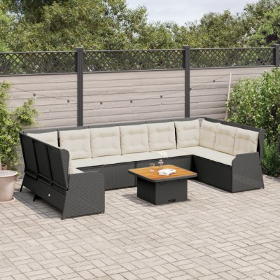 vidaXL Set mobilier de grădină cu perne, 7 piese, negru, poliratan 3262379 foto