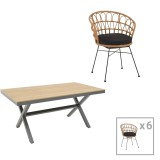 Cumpara ieftin Set de 7 buc masa si scaune de gradina Thorio Felicia aluminiu antracit si placaj nuanta naturala 160x90x75 cm