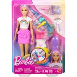 Papusa cu accesorii pentru par, Barbie, Rainbow Sparkle Hair, JJP07