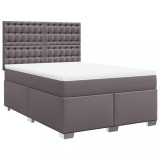 Cumpara ieftin Pat box spring cu saltea, gri, 140x190 cm, piele ecologica