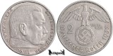 1937 A, 2 Reichsmark - Paul von Hindenburg - Al Treilea Reich (Germania nazistă), Europa, Argint