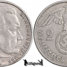 1937 A, 2 Reichsmark - Paul von Hindenburg - Al Treilea Reich (Germania nazistă)