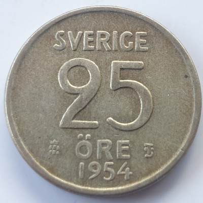 Suedia 25 &amp;ouml;re 1954 argint foto