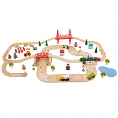 Circuit auto si feroviar (80 piese) PlayLearn Toys foto