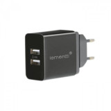 Incarcator retea Lemontti, Dual USB, 2,4 A, Negru, Universal