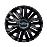 Set 4 capace roti Negre Cu Inel Cromat Royal R14 Compatibil Cu Ford