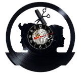 Ceas de perete decorativ disc vinil Salon Frizerie Coafura, Handmade, Negru, 30cm, Mecanism Quartz Silentios