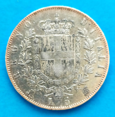 ITALIA 5 LIRE 1870 M BN VITORIO EMANUELE II ARGIN STARE FOARTE BUNA P foto