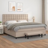 vidaXL Pat continental cu saltea, cappuccino, 200x200 cm, piele eco 3137688