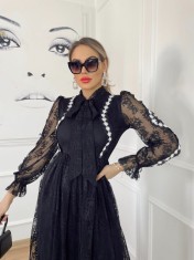 Rochie din ?ifon cu guler in fa?a - Negru foto