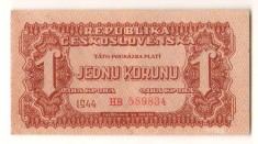 SV * Cehoslovacia JEDNU KORUNU / 1 COROANA 1944 * Ocupatia URSS WWII * +/- AUNC