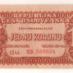 SV * Cehoslovacia JEDNU KORUNU / 1 COROANA 1944 * Ocup. URSS WWII +/- AUNC