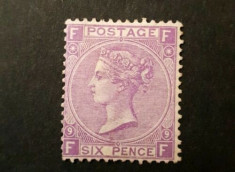 156-GB-ANGLIA-1865-timbru 6 P purpur violet ,nestampilat-urme de SARNIERA foto