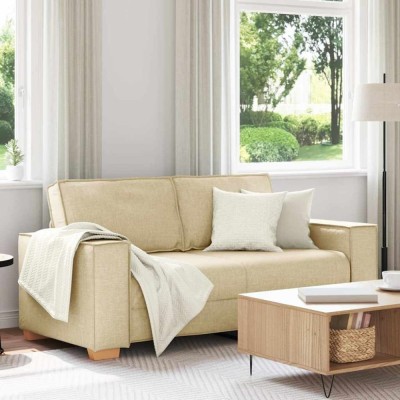 vidaXL Canapea cu 2 locuri, crem, 140 cm, material textil foto
