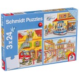 Puzzle LIN2151 - 3x24, Fire Brigade and Police, Schmidt