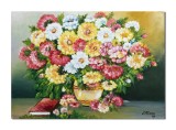Cumpara ieftin Tablou cu bujori, crizanteme, margarete si carte, Beatitudine, 70x50cm ulei pe panza Constantin Feraru