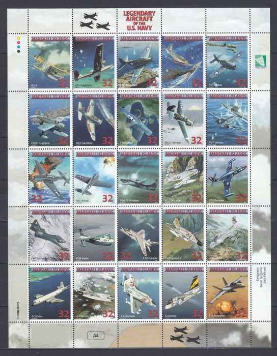 Marshall Islands 1997 - AVIOANE LEGENDARE US AIR NAVY- Bloc 25 val. dif. - MNH