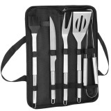 Set ustensile gratar 5 piese, inox, cu husa transport, 37x14x5 cm, argintiu Household NewTrend