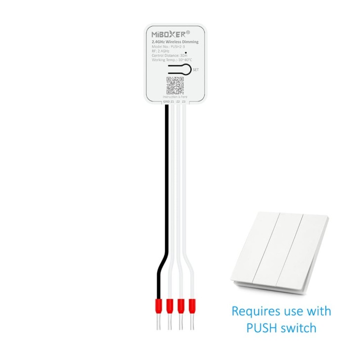 Modul wireless 3 zone MiBoxer PUSH2-3, 2.4GHz, dimmer, control lumina, compatibil Mi-Light