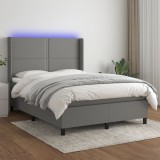 vidaXL Pat cu arcuri, saltea și LED, gri &icirc;nchis, 140x200 cm, textil