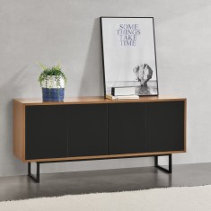 Comoda Mariestad cu 4 usi efect lemn nuanta inchisa/negru [en.casa] HausGarden Leisure