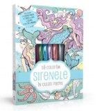 Sa coloram sirenele in culori pastel (4 carioci pastel, 2 tuburi de lipici cu sclipici)
