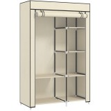 HOMCOM Dulap portabil din otel, netesut si PP cu 6 rafturi deschise, 1 cuier si usa cu balamale, 103x43x162,5 cm, gri | Aosom Romania