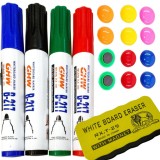 Cumpara ieftin Set accesorii tabla magnetica, 4 markere colorate, burete magnetic si 12 magneti colorati, pentru whiteboard, scoala si birou