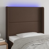 Cumpara ieftin Tăblie de pat cu LED, maro, 93x16x118/128 cm, piele ecologică