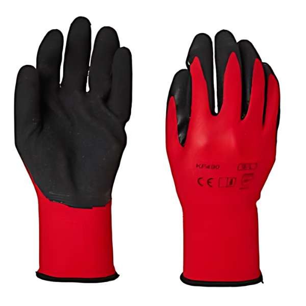 Set 2 Manusi cu Palme Acoperite din Latex Calibru 13, Respirabile, Rosu cu Negru, Marimea 9, L
