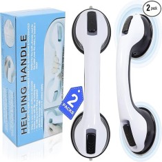 Set 2 manere de dus cu ventuza pentru persoane in varsta, plastic, alb/negru, 29.5x9.5cm