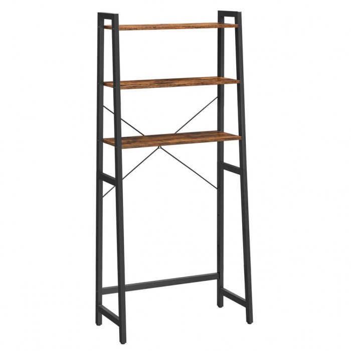 Raft pentru baie, deasupra toaletei, Artool, pal si otel, 3 polite, maro rustic si negru, 64x30x156 cm