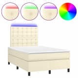 Cumpara ieftin Pat cu arcuri, saltea si LED, crem, 120x200 cm, piele ecologica