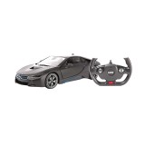 Masina cu telecomanda BMW I8 Rastar, 32.3 x 14.8 x 13.9 cm, 5 x AA, 10 km/h, tractiune 2 WD, roti cauciuc, Negru